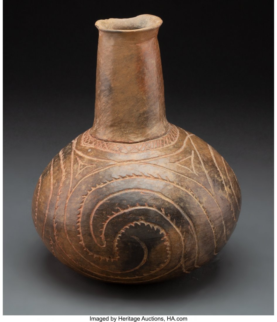 A Caddoan Incised Vase  Height: 7 inches (1 of 2)