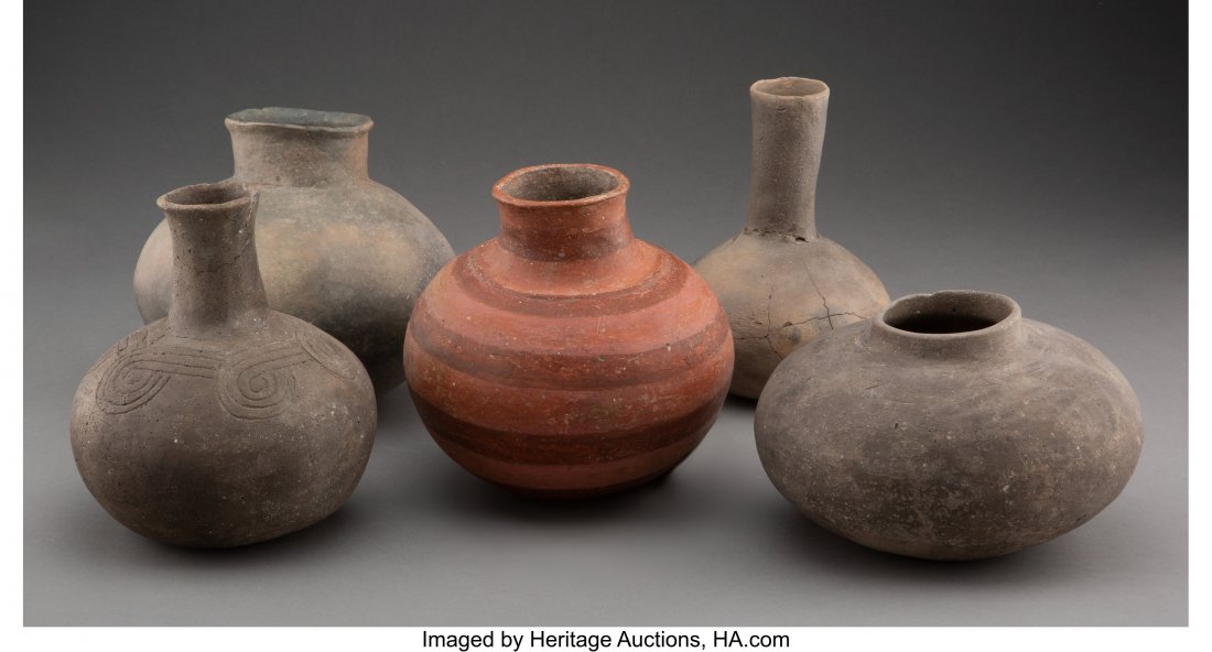 Five Mississippian Pottery Vessels  Heights: ran (1 of 1)