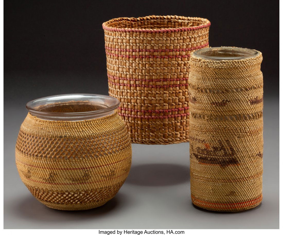 Three Makah Twined Basketry Items   Heights: ran (1 of 2)