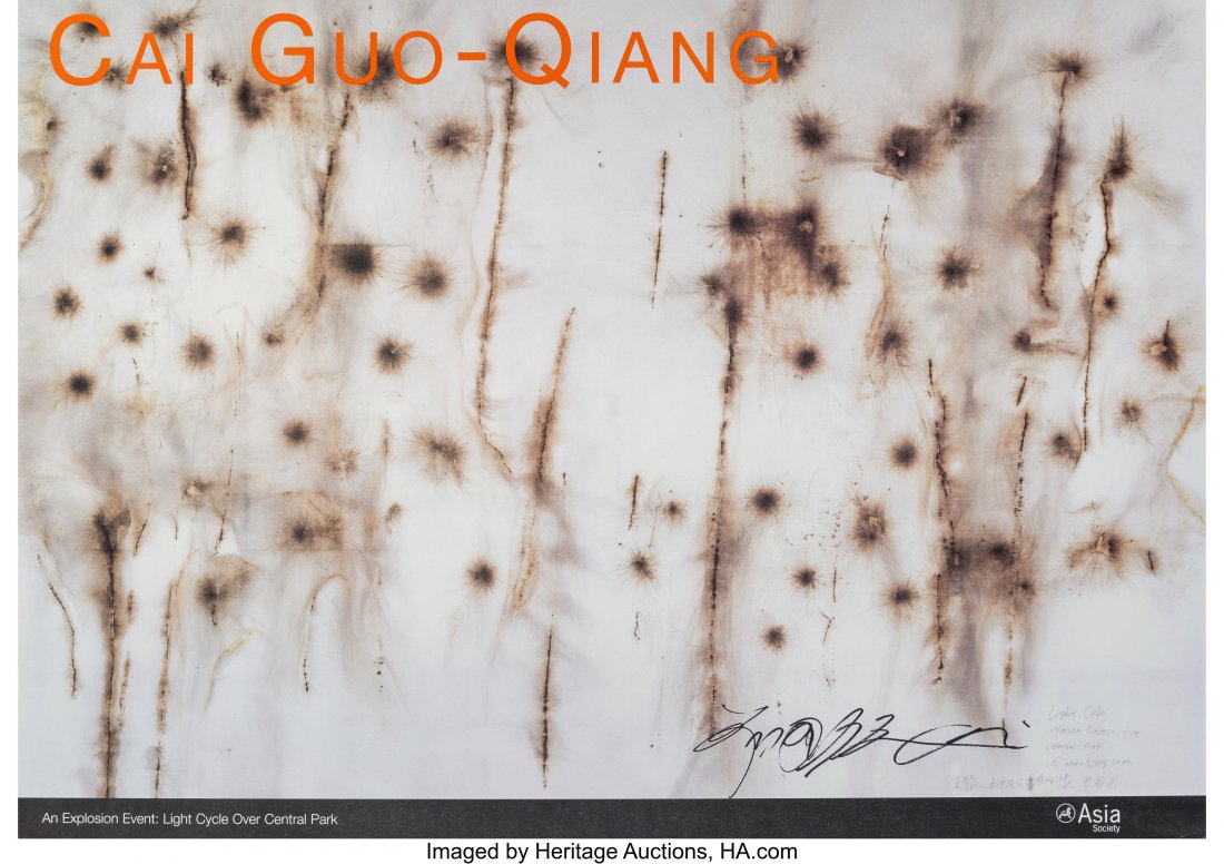 Cai Guo-Qiang (b. 1957) A Explosion Event: Light: Cai Guo-Qiang (b. 1957) A Explosion Event: Light Cycle over Central Park, exhibition poster, 2005 Offset lithograph in colors on smooth wove paper 24-1/2 x 34-1/2 inches (62.2 x 87.6 cm) (sheet) Signe