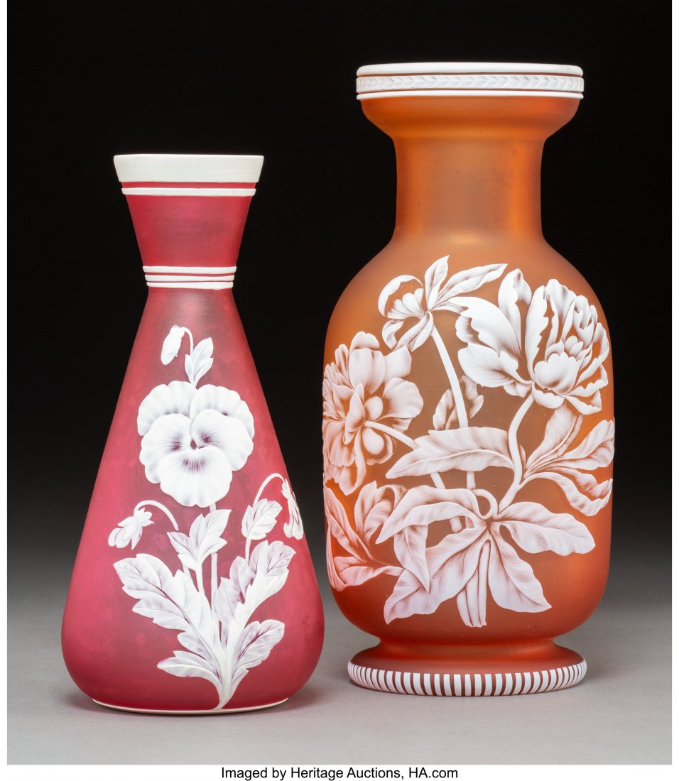 Two Cameo Glass Vases in the Manner of Thomas We: Two Cameo Glass Vases in the Manner of Thomas Webb & Sons, late 19th century 10 inches (25.4 cm) (tallest) PROPERTY FROM THE ESTATE OF DR. JERRY N. BLACK, BUCKHANNON, WEST VIRGINIA HID03101062020