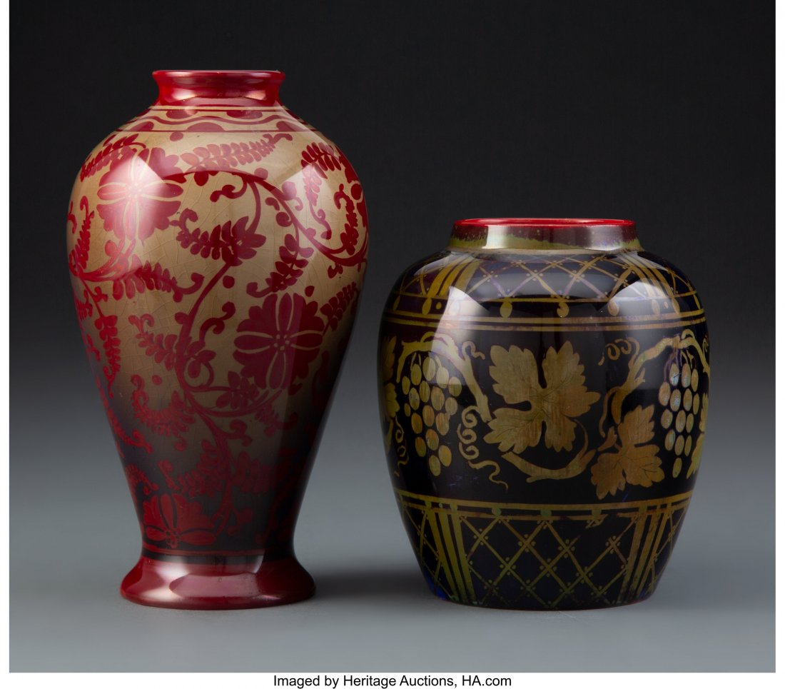 Two Bernard Moore Glazed Stoneware Vases, circa : Two Bernard Moore Glazed Stoneware Vases, circa 1905 Marks to each: BERNARD MOORE 7 inches (17.8 cm) (tallest) HID03101062020 © 2020 Heritage Auctions | All Rights Reserved