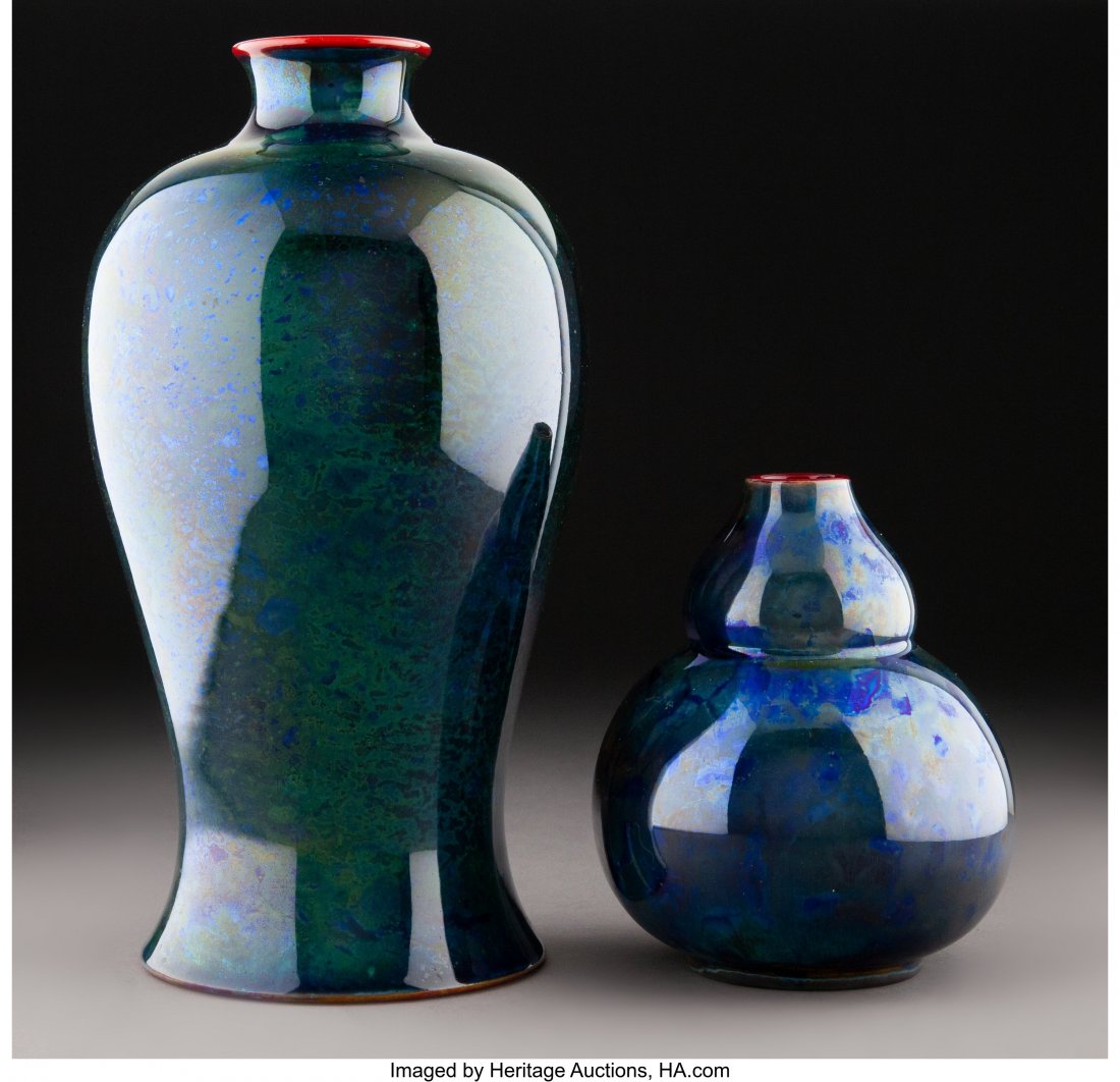 Two Bernard Moore Glazed Stoneware Vases, early : Two Bernard Moore Glazed Stoneware Vases, early 20th century Marks: BERNARD MOORE 9-1/4 inches (23.5 cm) (tallest) HID03101062020 © 2020 Heritage Auctions | All Rights Reserved