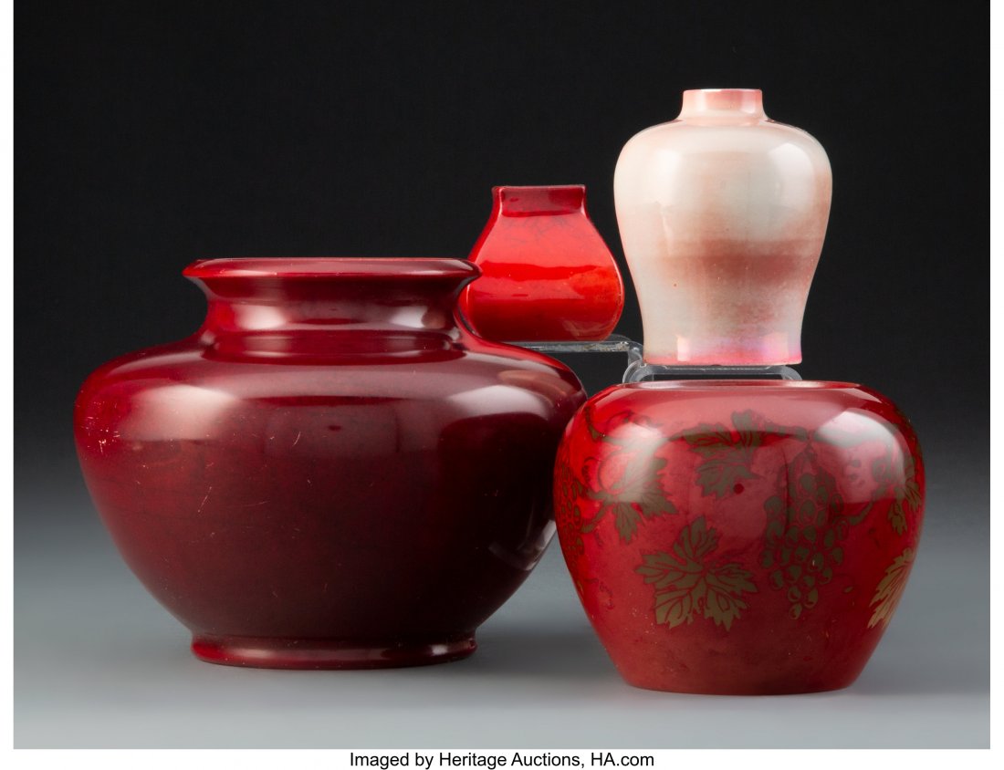 Four Bernard Moore Glazed Stoneware Vases, circa: Four Bernard Moore Glazed Stoneware Vases, circa 1905 Marks to each: BERNARD MOORE 4-1/2 inches (11.4 cm) (tallest) HID03101062020 © 2020 Heritage Auctions | All Rights Reserved