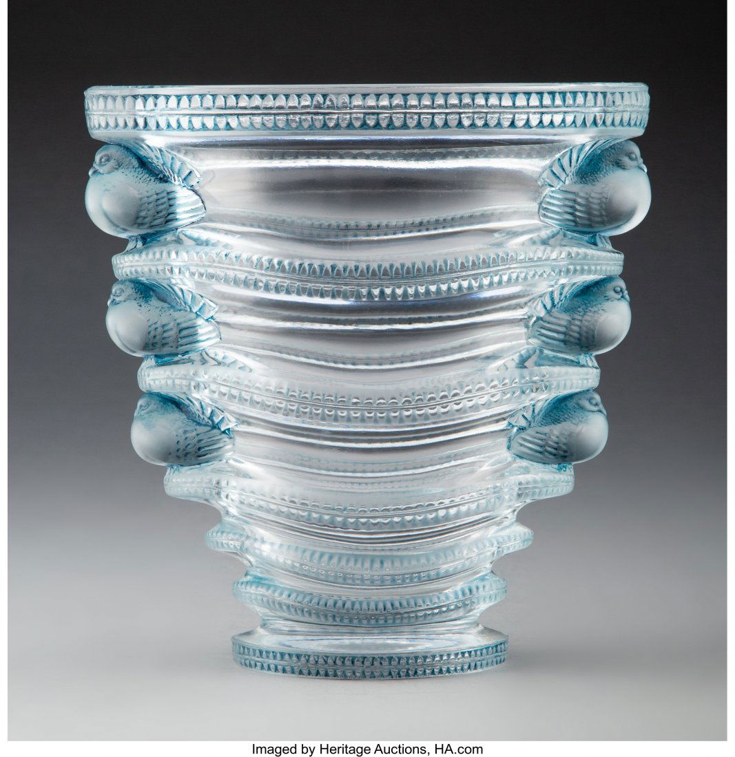 R. Lalique Clear Glass Saint Marc Vase with Blue: R. Lalique Clear Glass Saint Marc Vase with Blue Patina, circa 1939 Marks: R. Lalique, France 6-3/4 inches (17 cm), M. p. 471, no. 10-934. HID03101062020 © 2020 Heritage Auctions | All Rights Res