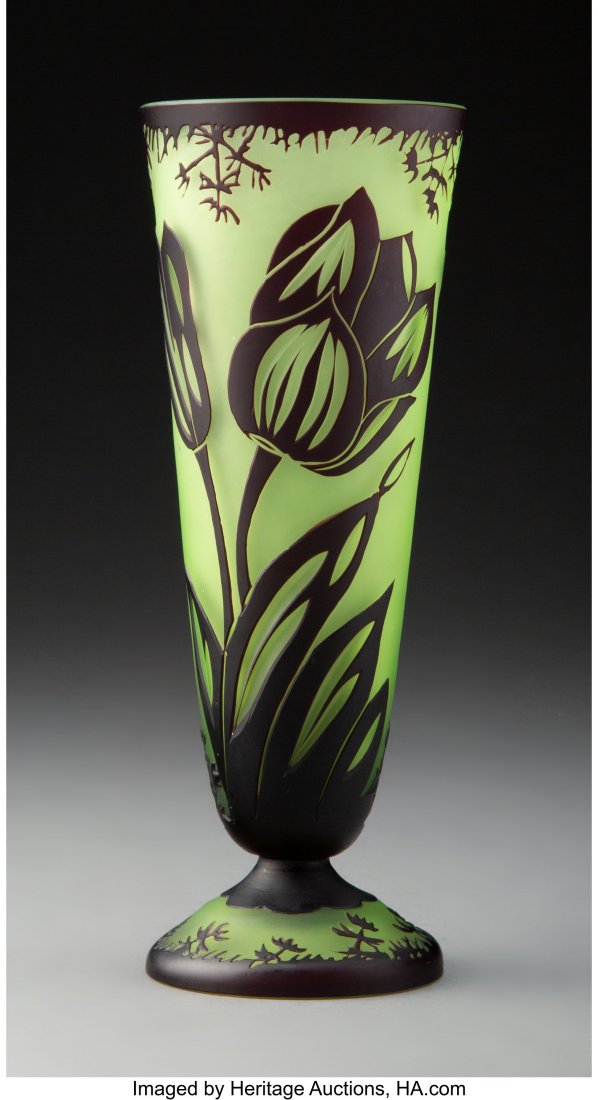 Daum Cameo and Wheel-Carved Glass Vase, circa 19: Daum Cameo and Wheel-Carved Glass Vase, circa 1920 Marks: Daum, Nancy 8 inches (20.3 cm) PROPERTY OF THE ESTATE OF RANDALL J. MOSKOVITZ, MD, MEMPHIS, TENNESSEE HID03101062020 © 2020 Heritage Auct