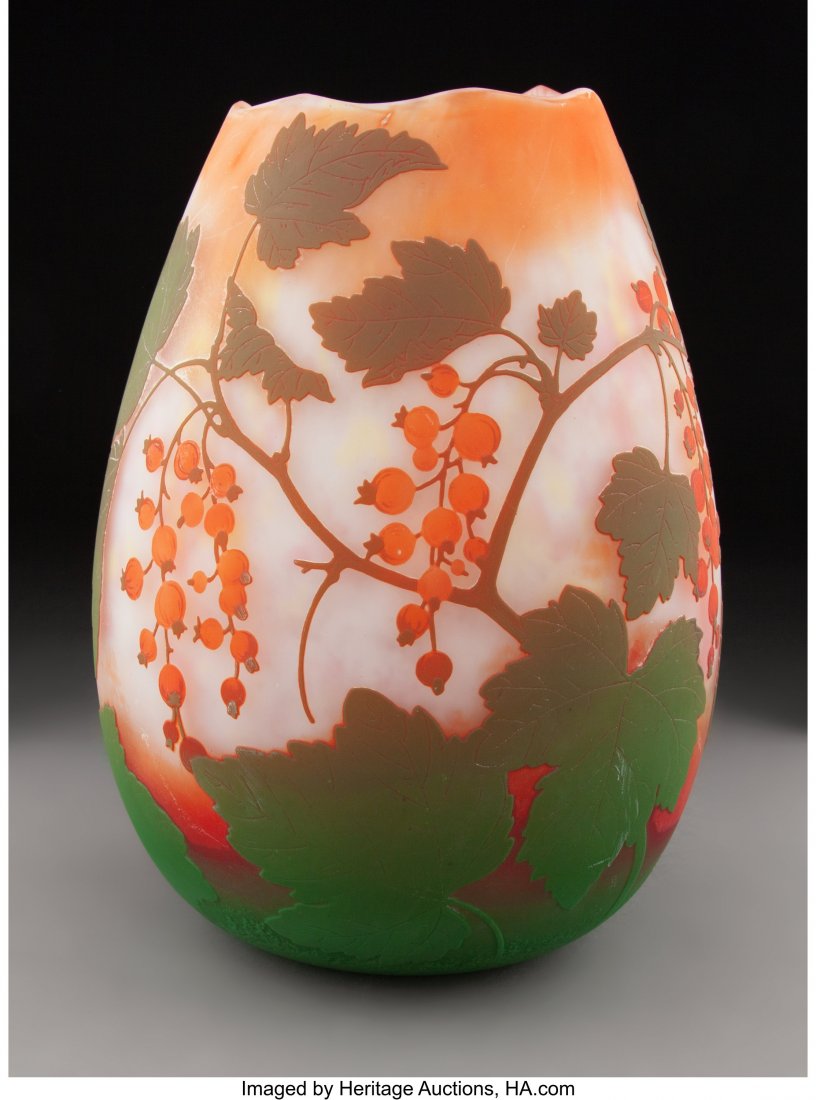 Daum Etched and Enameled Berries Vase, circa 190: Daum Etched and Enameled Berries Vase, circa 1900 Marks: DAUM, NANCY, (Cross of Lorraine) 9 inches (22.9 cm) HID03101062020 © 2020 Heritage Auctions | All Rights Reserved