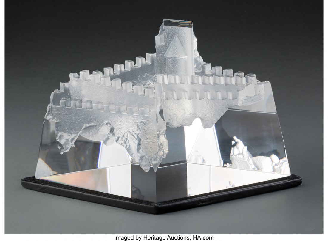 Steuben Glass Castle of Dreams Desk Sculpture on: Steuben Glass Castle of Dreams Desk Sculpture on Leather Base Designed by David Dowler in Original Box, designed 1986 Marks: Steuben 6-1/2 inches (16.5 cm) (overall, including base) HID03101062020 &co