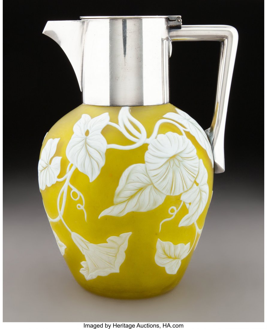 Thomas Webb & Sons Cameo Glass Jug with Silver-P: Thomas Webb & Sons Cameo Glass Jug with Silver-Plated Mount, late 19th century Marks: THOMAS WEBB & SONS (shield with cupid) 300 7-1/2 inches (19.1 cm) PROPERTY FROM THE ESTATE OF DR. JERRY N.