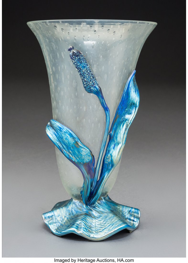 Loetz Cattail Glass Vase, circa 1920 Marks: Made: Loetz Cattail Glass Vase, circa 1920 Marks: Made in Czecho-Slovakia 8 inches (20.3 cm) HID03101062020 © 2020 Heritage Auctions | All Rights Reserved