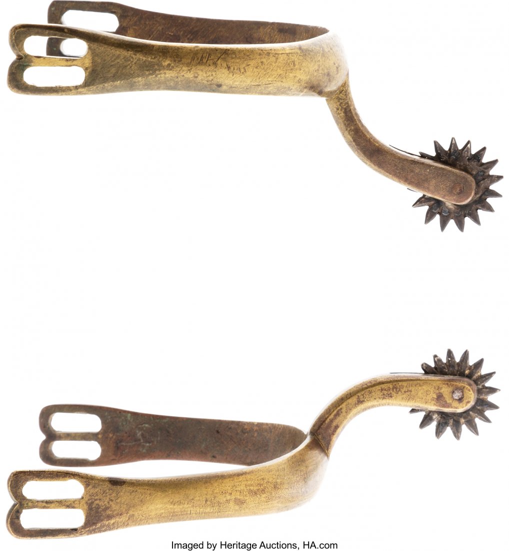 Confederate Spurs (CS-21/23): Possible Scarce Hy: Confederate Spurs (CS-21/23): Possible Scarce Hybrid. This pair of spurs share similarities with two types of Confederate spurs, but may be private purchase. The smooth sided neck has filed down rowel