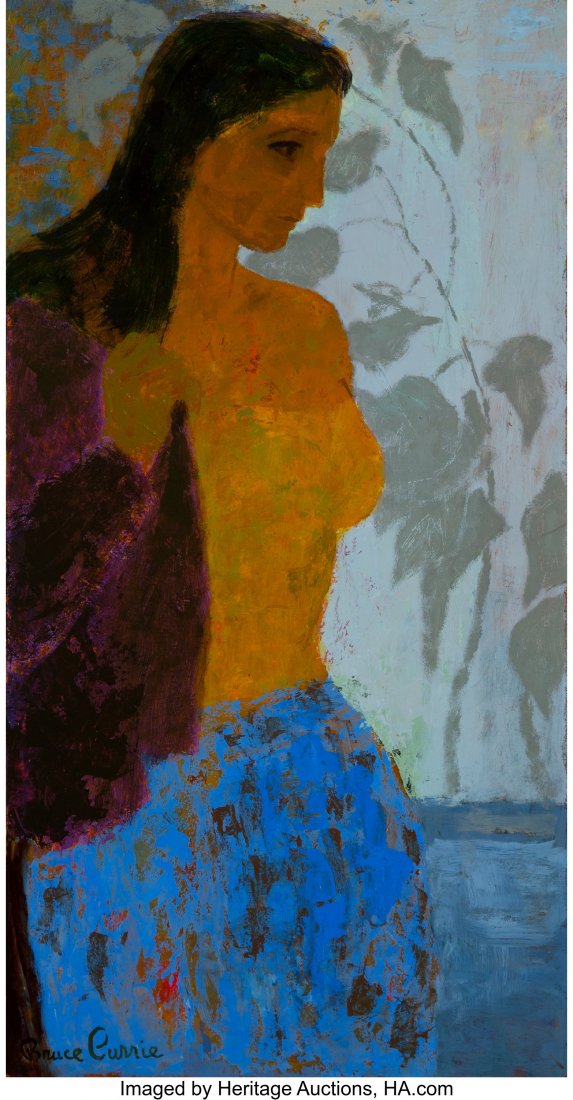 Bruce Currie (American, 1911-2011) Girl in Blue : Bruce Currie (American, 1911-2011) Girl in Blue Skirt Oil on board 24-1/2 x 12-3/4 inches (62.2 x 32.4 cm) Signed lower left: Bruce Currie PROPERTY OF A LADY, NEW YORK HID03101062020 © 2020 Herit