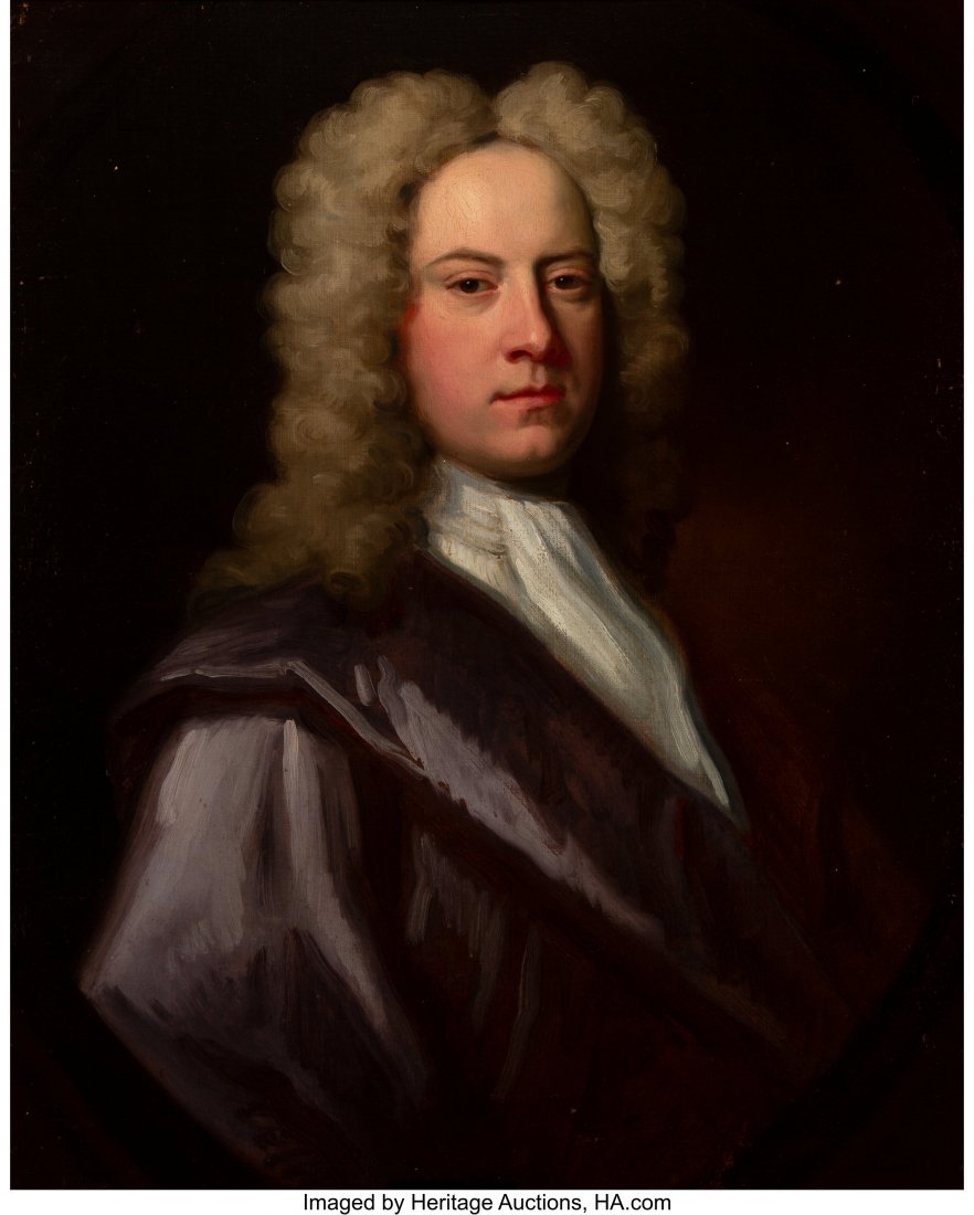 Manner of Charles Jervas (Irish, 1670-1739) Port: Manner of Charles Jervas (Irish, 1670-1739) Portrait of Henry Willoughby Esq. Oil on canvas 30 x 25 inches (76.2 x 63.5 cm) PROPERTY OF THE ESTATE OF RANDALL J. MOSKOVITZ, MD, MEMPHIS, TENNESEE HID031