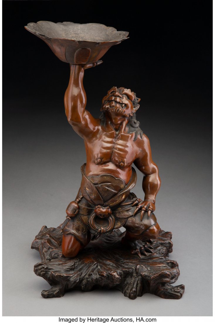A Chinese Partial Gilt Bronze Guardian, 20th cen: A Chinese Partial Gilt Bronze Guardian, 20th century 17-1/2 x 10 x 9-3/4 inches (44.5 x 25.4 x 24.8 cm) PROPERTY FROM THE ESTATE OF STUART CUTSHALL, DALLAS, TEXAS HID03101062020 © 2020 Heritage A