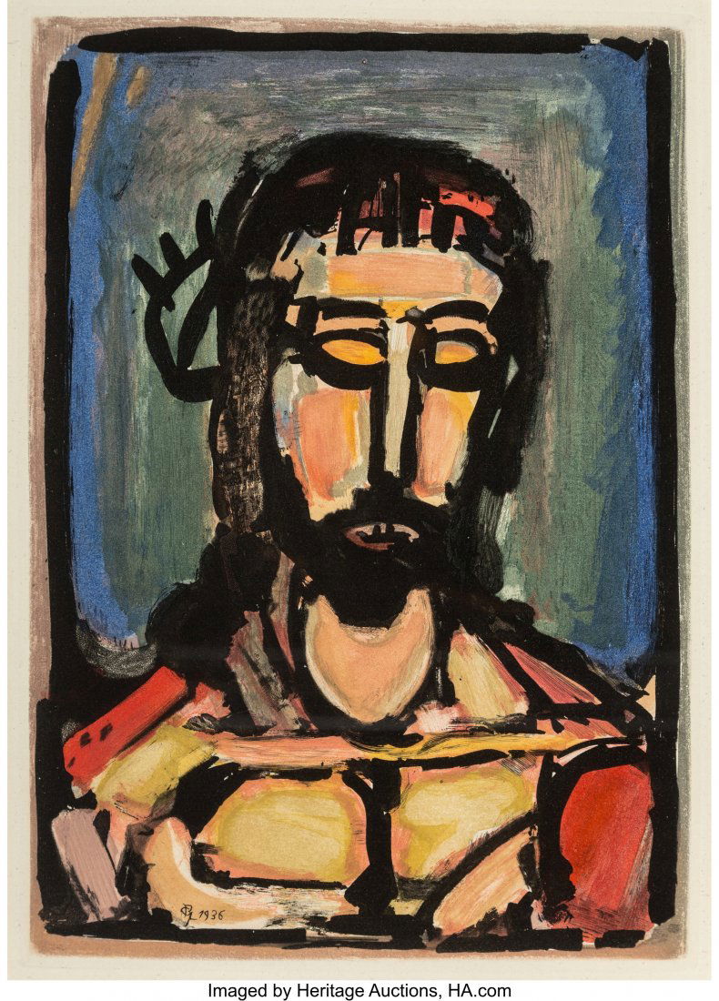 Georges Rouault (French, 1871-1958) Ecce dolor,: Georges Rouault (French, 1871-1958) Ecce dolor, from Passion, 1936 Aquatint in colors on laid paper 12 x 8-3/8 inches (30.5 x 21.3 cm) (image) 17-1/4 x 13-1/4 inches (43.8 x 33.7 cm) (sheet) Edition o