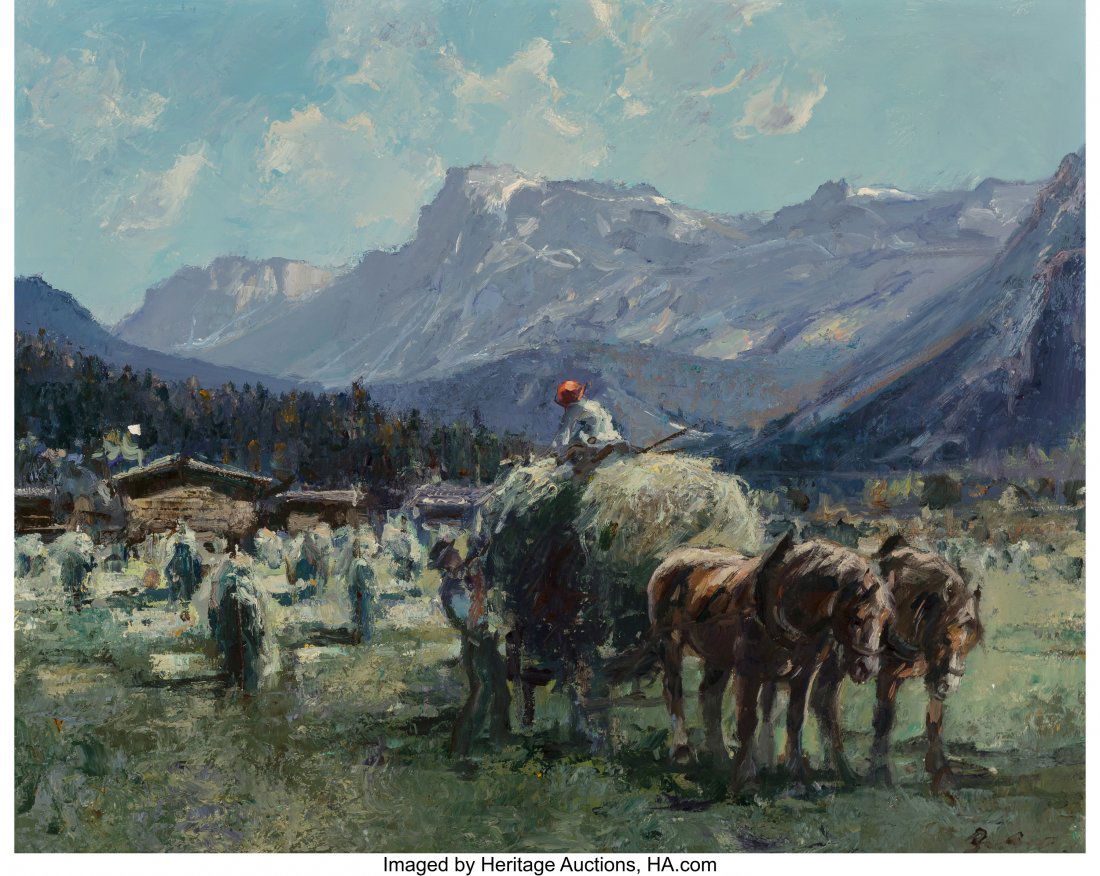 Hans Joseph Wilhelm Becker (German, b. 1930) Alp: Hans Joseph Wilhelm Becker (German, b. 1930) Alpine Hay Oil on canvas 31-1/2 x 39-1/2 inches (80.0 x 100.3 cm) Signed lower right: Becker HID03101062020 © 2020 Heritage Auctions | All Rights Rese
