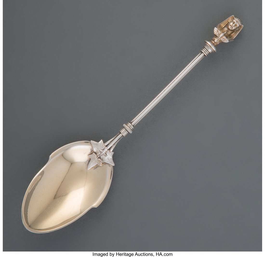 A Gorham Mfg. Co. Partial Gilt Silver Serving Sp: A Gorham Mfg. Co. Partial Gilt Silver Serving Spoon, Providence, Rhode Island, circa 1869 Marks: (lion-anchor-G), STERLING 6-1/4 inches long (15.9 cm) 1.00 troy ounces In the Sphinx pattern with gilt 