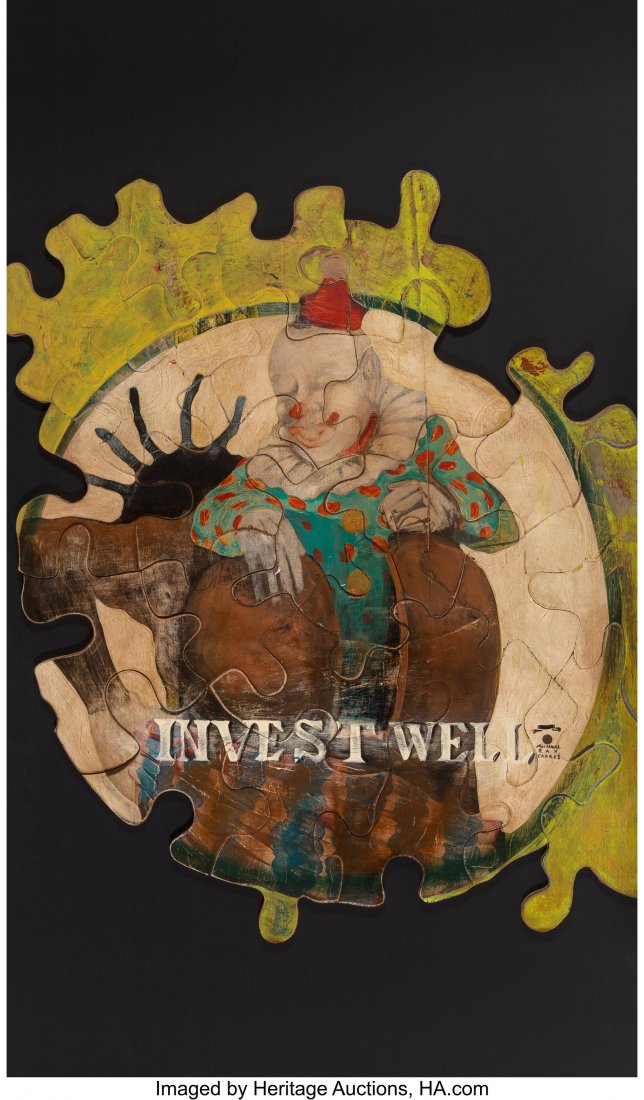 Michael Ray Charles (b. 1967) Invest Well from t: Michael Ray Charles (b. 1967) Invest Well from the series Forever Free, 1997 Acrylic on wood and copper penny 57 x 47 inches (144.8 x 119.4 cm) Signed lower right: Michael / Ray / Charles PROVENANCE: