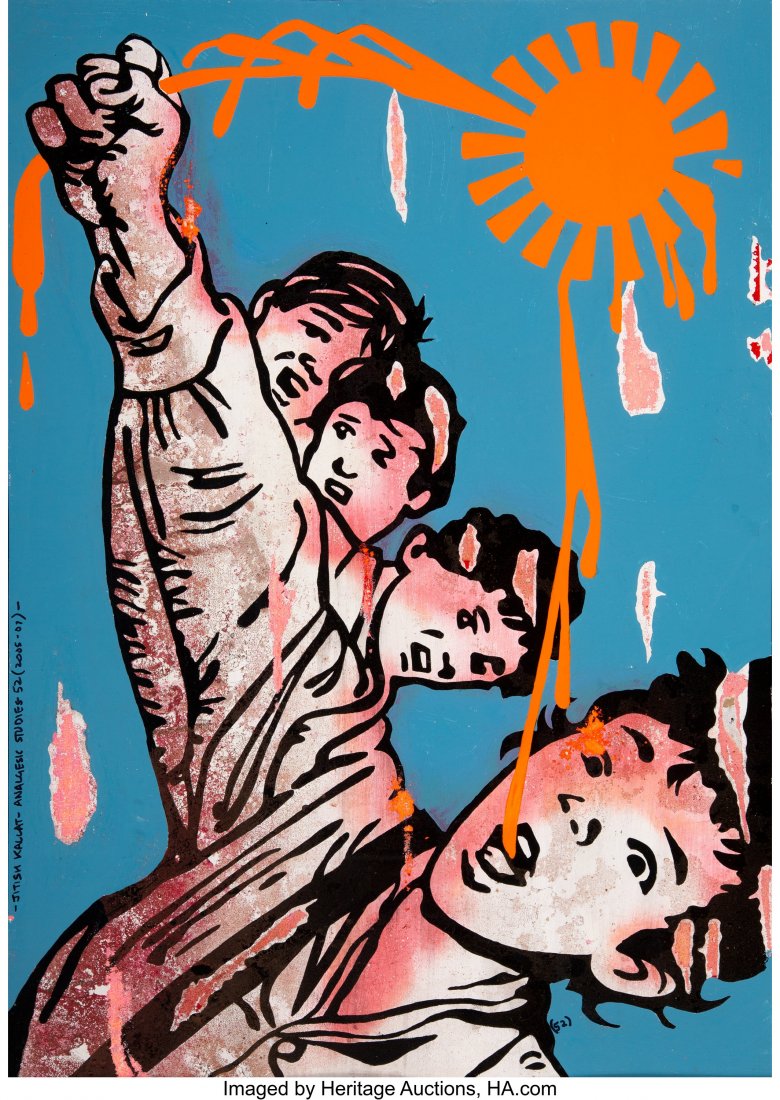 Jitish Kallat (b. 1974) Analgesic Studies 52, 20: Jitish Kallat (b. 1974) Analgesic Studies 52, 2005-07 Acrylic, oil, glitter, and felt-tip pen on panel 27 x 19-1/4 inches (68.6 x 48.9 cm) Signed, dated, and titled lower left edge: -JITISH KALLET- AN