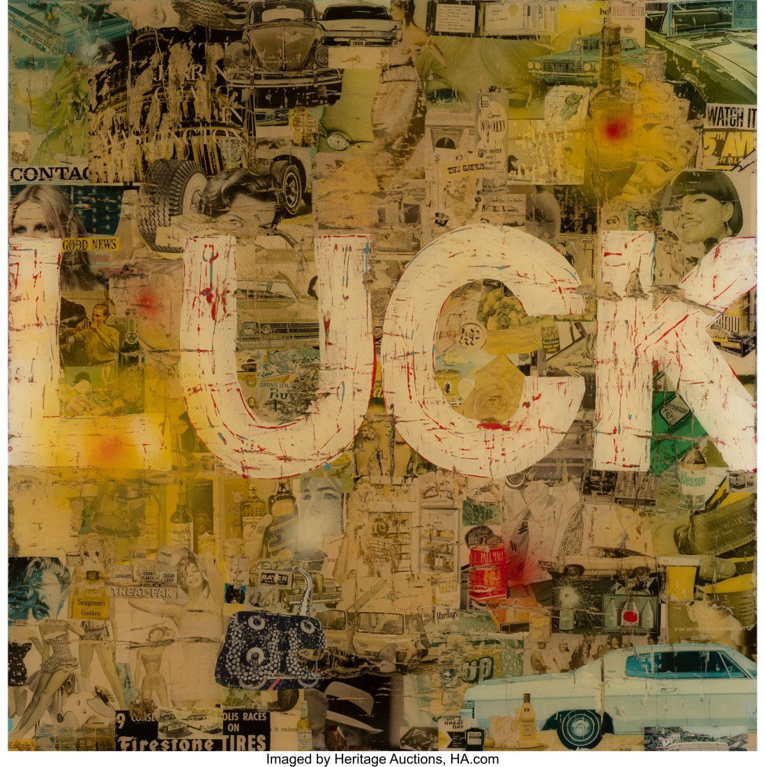 Greg Miller (b. 1951) Luck 2 Oil, paper, and res: Greg Miller (b. 1951) Luck 2 Oil, paper, and resin on panels 48 x 48 inches (121.9 x 121.9 cm) Signed, dated, and titled on the reverse: Greg Miller / 2008 / "Luck 2" / [Venice, LA, T] With whimsical