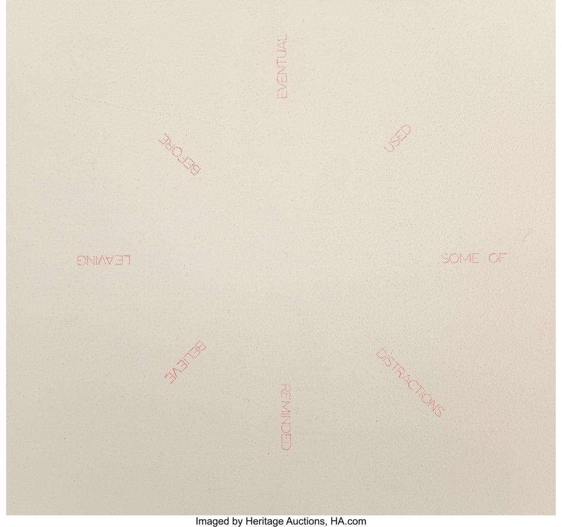 Robert Barry (b. 1936) Untitled, 1985 Ink on pap: Robert Barry (b. 1936) Untitled, 1985 Ink on paper 11-1/4 x 10-3/4 inches (28.6 x 27.3 cm) (sheet) PROVENANCE: The artist; Horace and Holly Solomon, New York; Holly Solomon Estate, New York; Private C