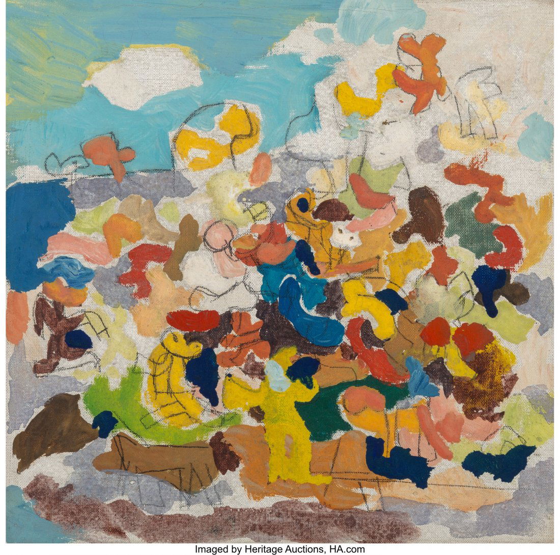 Robert Arthur Goodnough (1917-2010) The Fair, 19: Robert Arthur Goodnough (1917-2010) The Fair, 1962 Oil on canvas 8-1/8 x 8-3/8 inches (20.6 x 21.3 cm) Signed on right edge: Goodnough Signed, dated, and titled on the stretcher: "The Fair" / Goodnoug