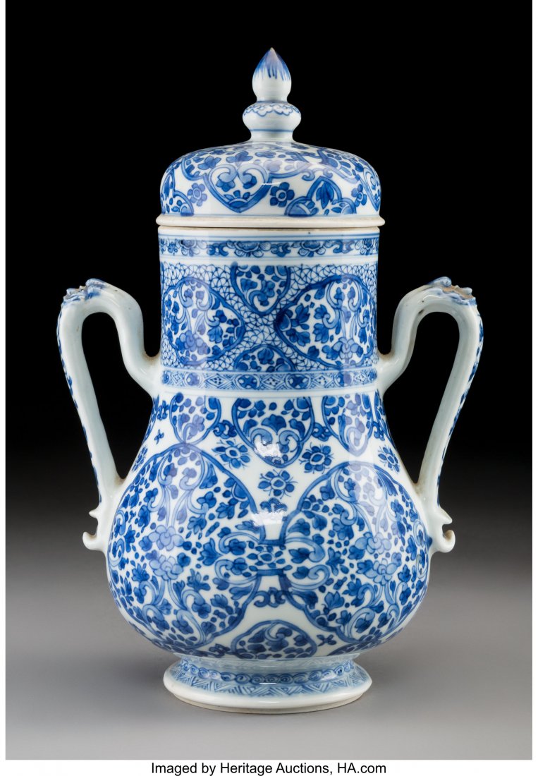 A Chinese Blue and White Porcelain Two-Handled V (1 of 2)