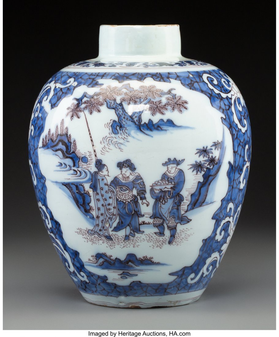 A Dutch Delft Blue, White, and Manganese Ovoid J (1 of 2)