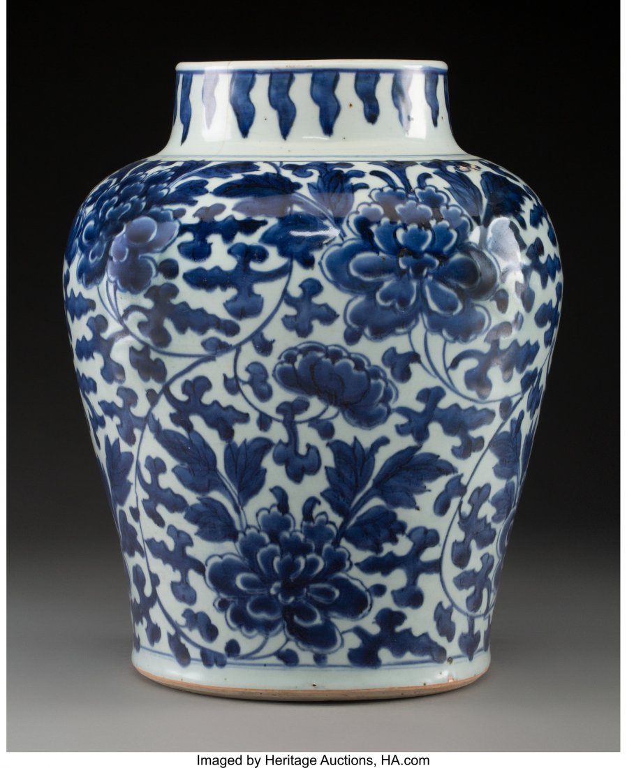 A Chinese Blue and White Porcelain Baluster Jar, (1 of 2)