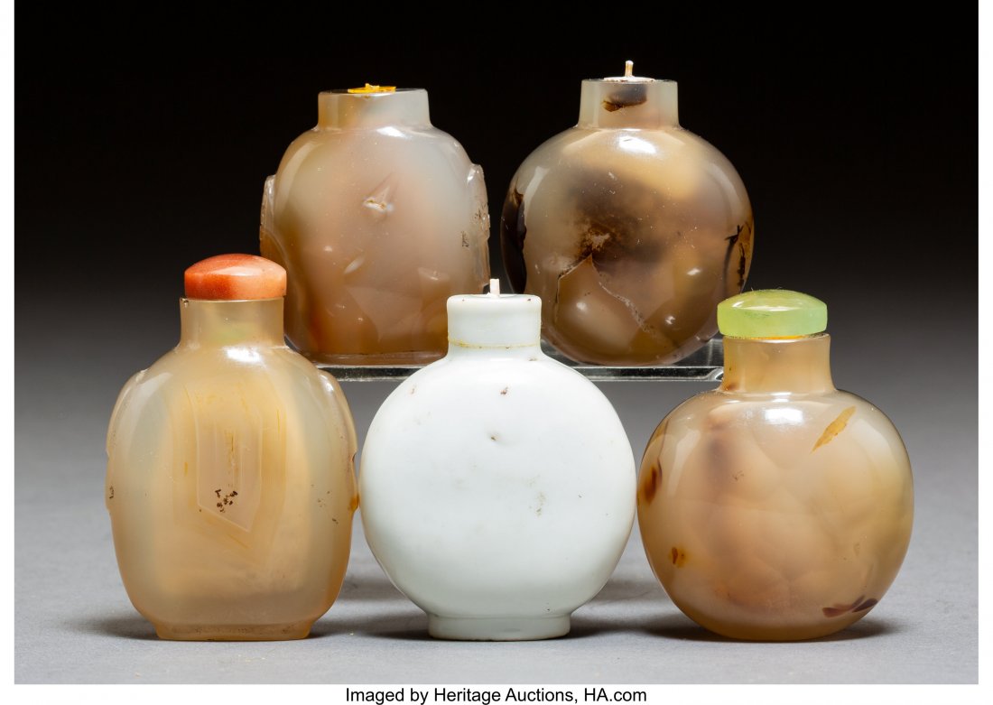 A Group of Five Chinese Hardstone and Porcelain (1 of 2)