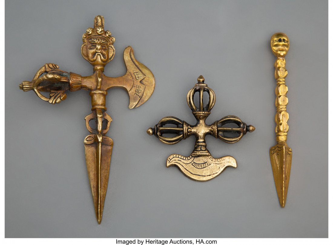 A Group of Three Tibetan Bronze Ritual Objects C (1 of 2)