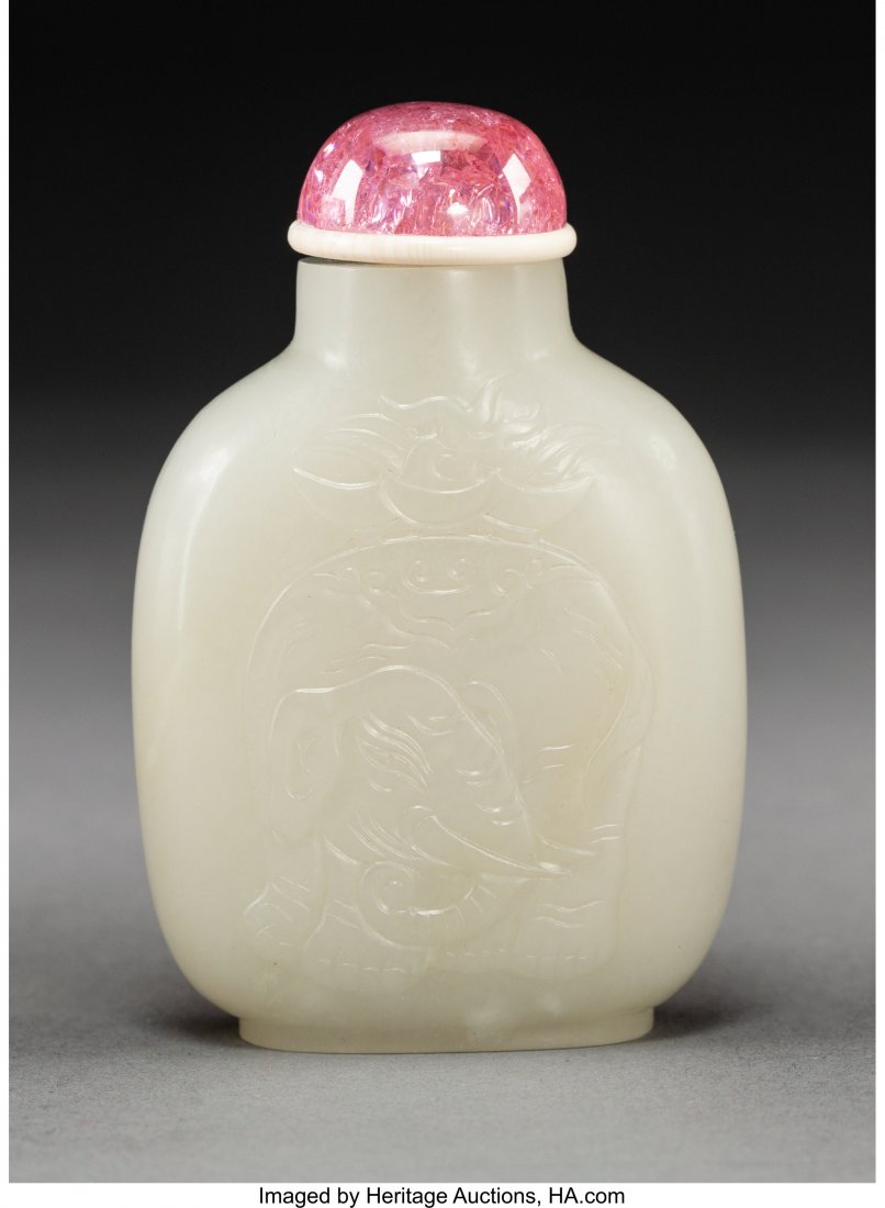 A Chinese White Jade Snuff Bottle, Qing Dynasty (1 of 2)