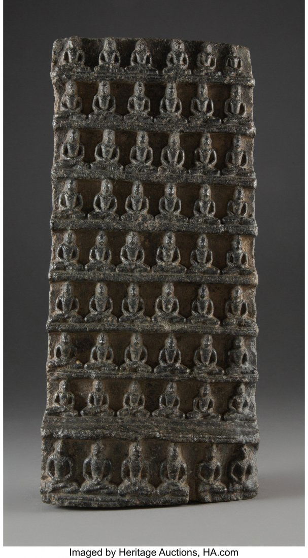 A Tibeto-Chinese Carved Stone Fifty-Four-Buddha (1 of 3)