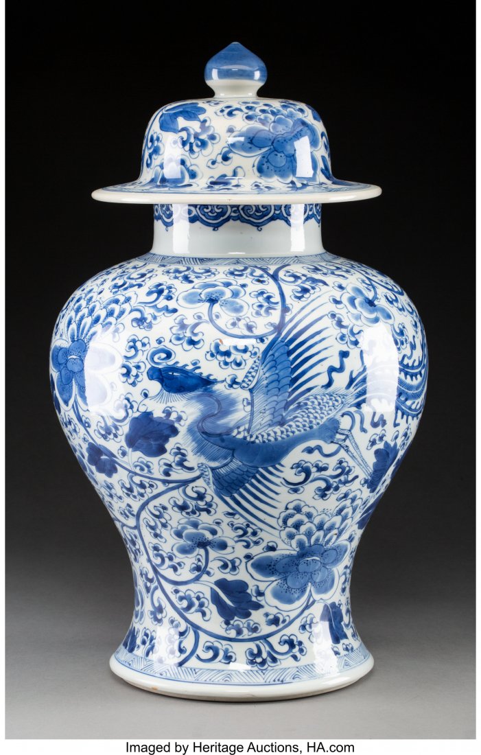 A Chinese Blue and White Porcelain Phoenix Jar w (1 of 2)