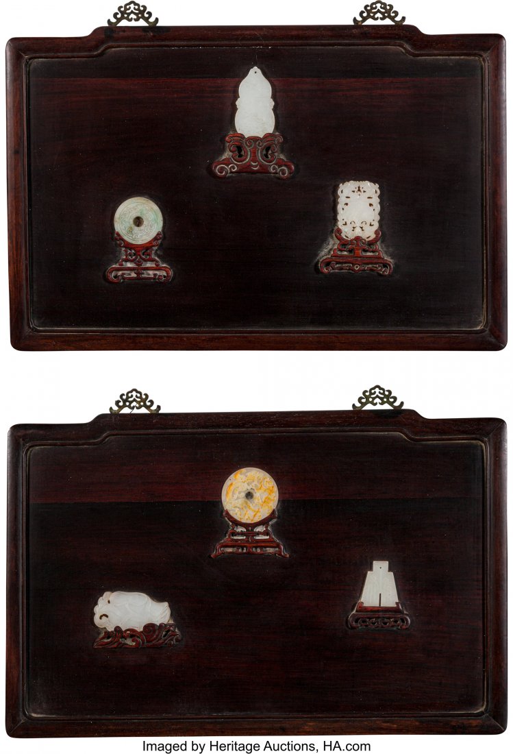 A Pair of Chinese Lacquered Wood Plaques with Ja (1 of 3)