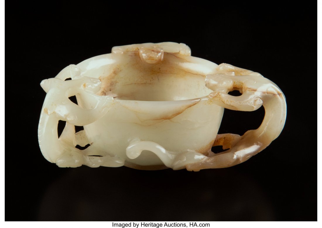 A Chinese Pale Celadon and Russet Jade Panther-F (1 of 2)