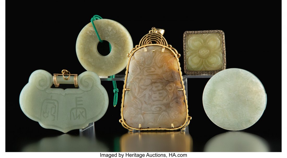 A Group of Five Chinese Jade and Hardstone Jewel (1 of 2)