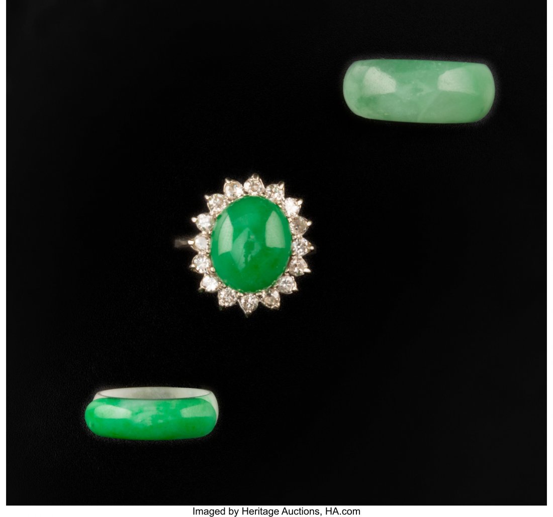 A Chinese Jade, Diamond, and 14K White Gold Ring (1 of 2)