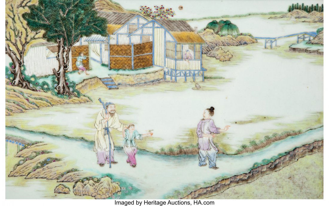 Two Chinese Enameled Porcelain Plaques 9-1/4 x 1 (1 of 4)