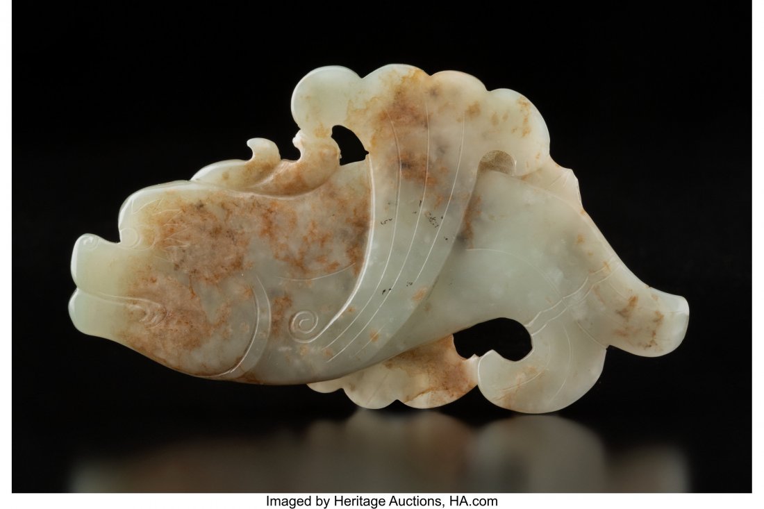 A Chinese Celadon Jade Carving of a Fish, 19th c (1 of 2)