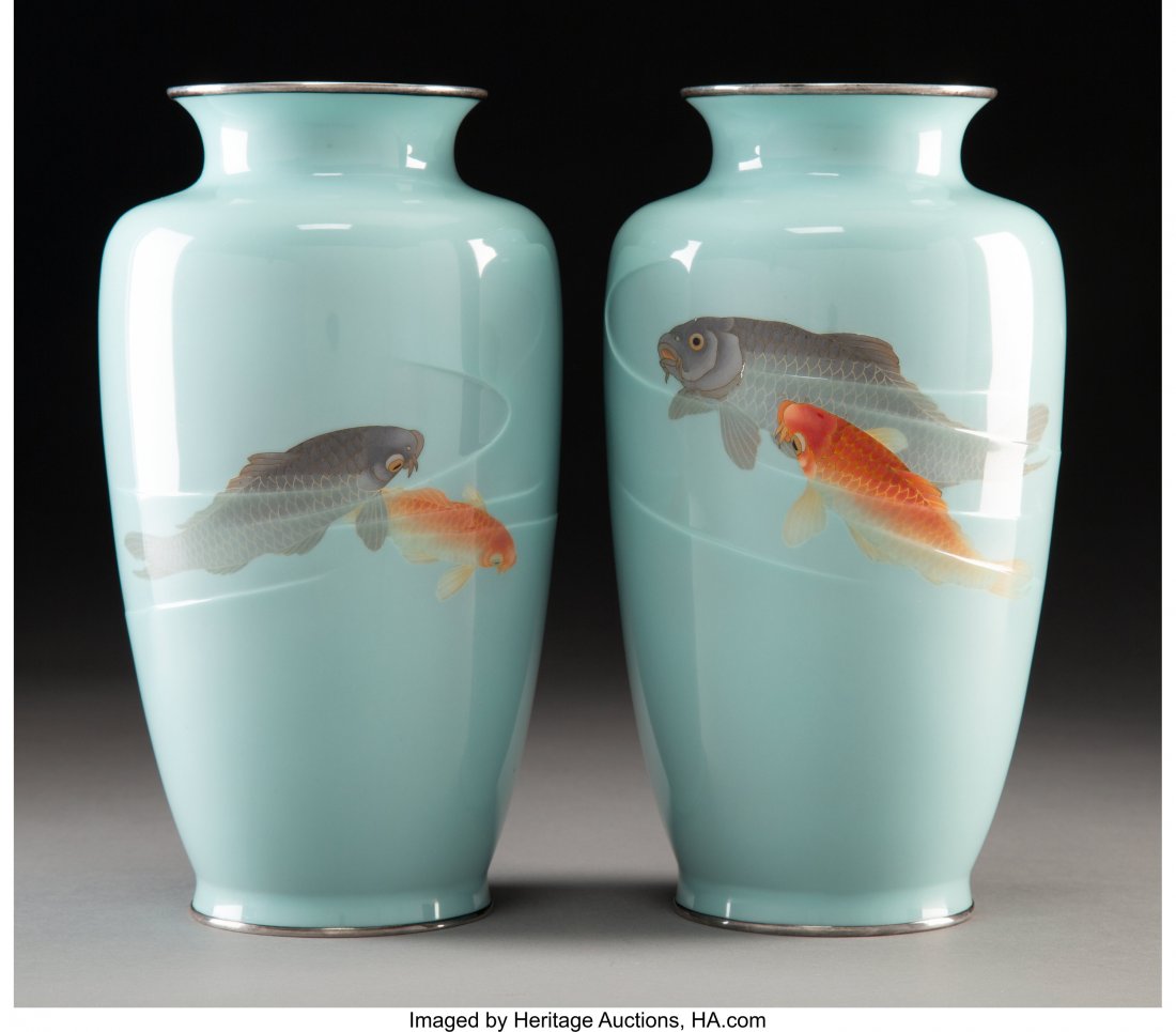 A Pair of Gonda Hirosuke Moriage Cloisonné (1 of 3)