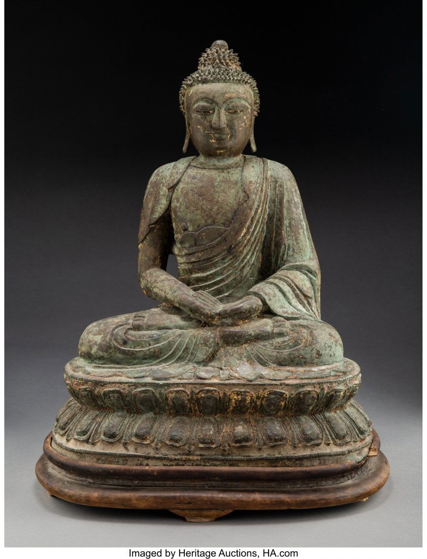 A Chinese Partial Gilt Bronze Figure of Seated B (1 of 2)