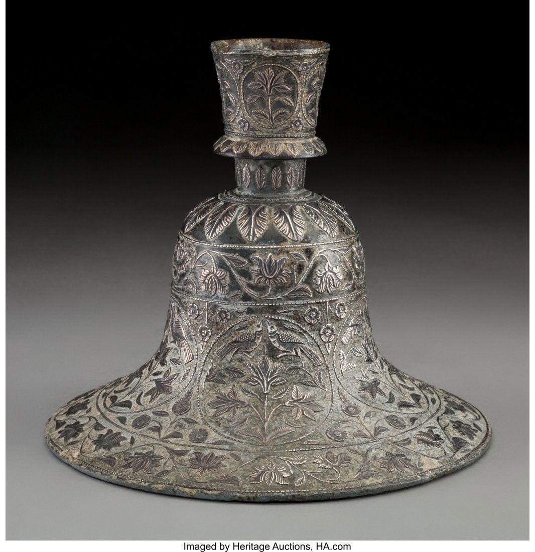 An Indian Silvered Bronze Huqqa Base, 18th centu (1 of 2)