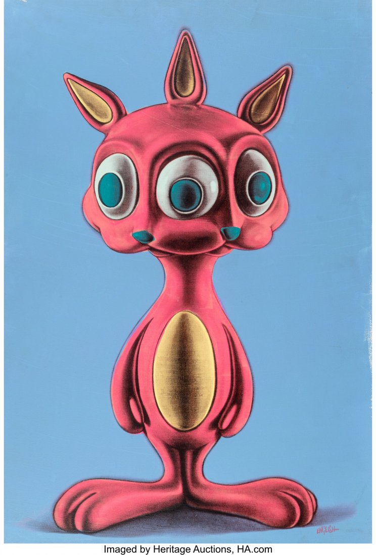 Ron English (b. 1959) Rabbbit #3, early 21st cen: Ron English (b. 1959) Rabbbit #3, early 21st century Acrylic and screenprint on canvas 37 x 25-1/4 inches (94 x 64.1 cm) Signed lower right: English Signed and titled on the reverse: Rabbbit / #3 / Ro