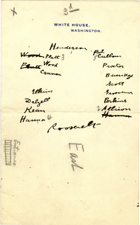 Theodore Roosevelt Handwritten Seating Chart