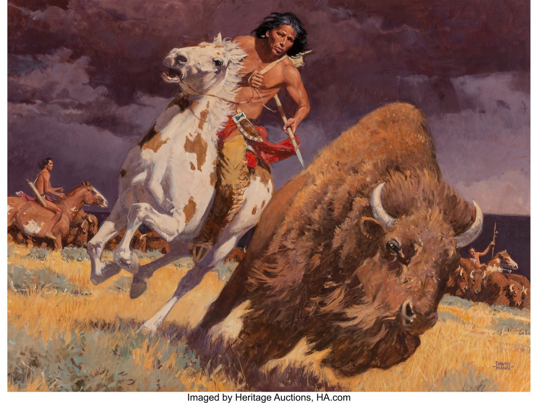 David Mann (American, b. 1948) The Horse Made Hi: David Mann (American, b. 1948) The Horse Made Him Master Oil on canvas 36 x 48 inches (91.4 x 121.9 cm) Signed lower right: Daivd / Mann PROPERTY FROM AN IMPORTANT TEXAS COLLECTION PROVENANCE: Alterma