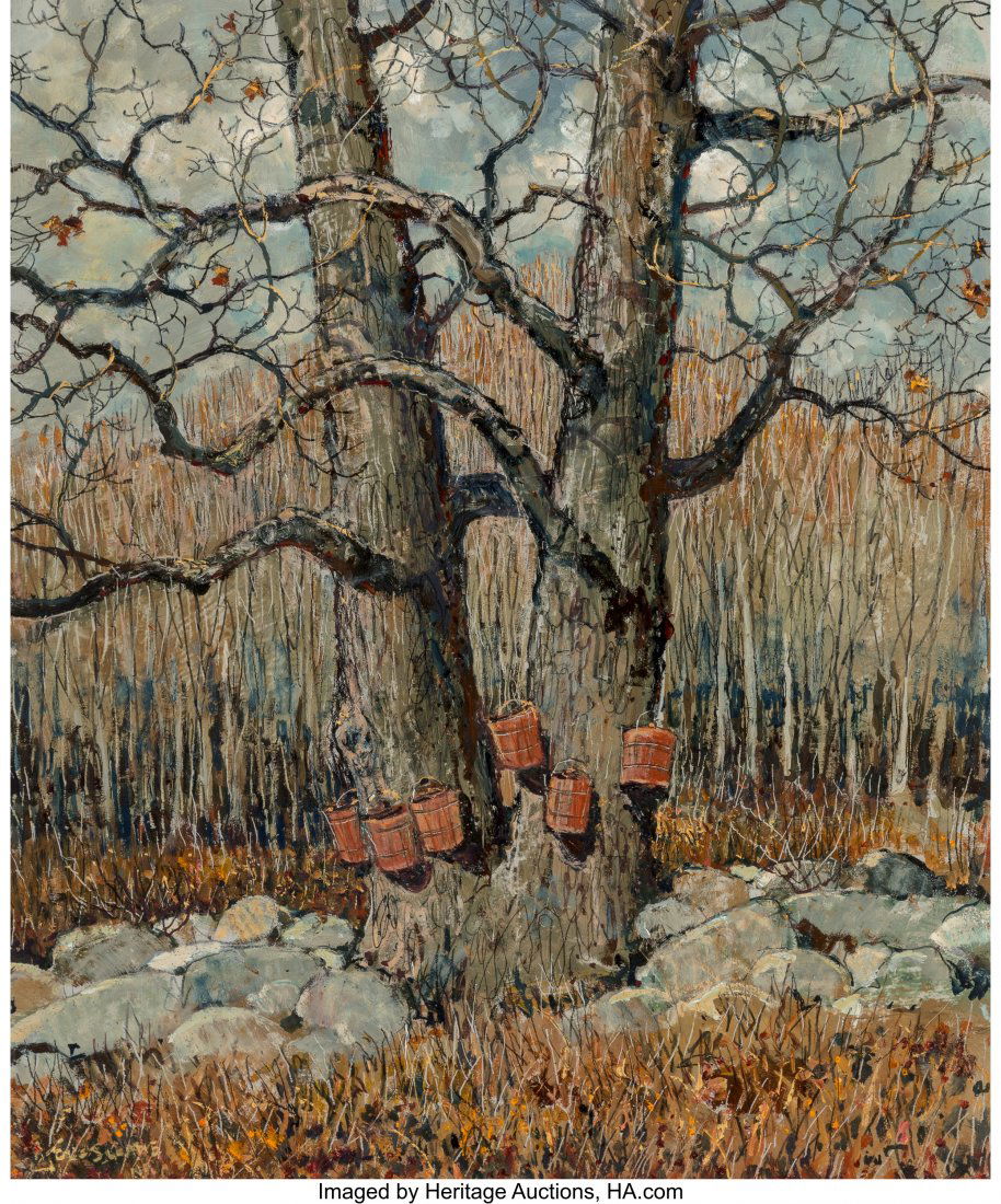 Eric Sloane (American, 1905-1985) Sugar Maple Oi: Eric Sloane (American, 1905-1985) Sugar Maple Oil on Masonite 24 x 20 inches (61.0 x 50.8 cm) Signed and titled on the reverse: Sugar Maple / Eric Sloane PROVENANCE: Fenn Galleries, Santa Fe, New Mexi