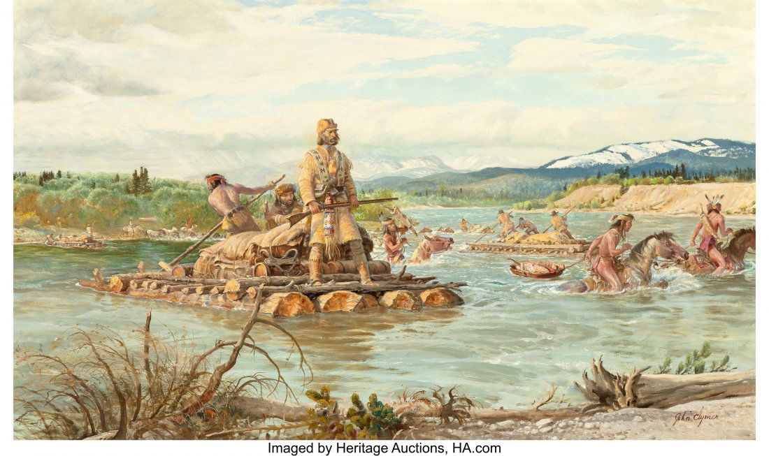 John Ford Clymer (American, 1907-1989) The Lewis: John Ford Clymer (American, 1907-1989) The Lewis Crossing Oil on board 24 x 40 inches (61.0 x 101.6 cm) Signed lower right: John Clymer PROVENANCE: O'Brien's Art Emporium, Scottsdale, Arizona; Walter
