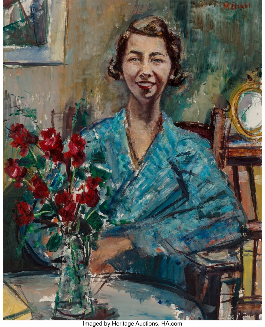 Sigmund Joseph Menkes (American, 1896-1986) The : Sigmund Joseph Menkes (American, 1896-1986) The Lady of the House (Marion Kahn Handler) Oil on canvas 35 x 28 inches (88.9 x 71.1 cm) Signed upper right: Menkes PROVENANCE: The artist; Private collect