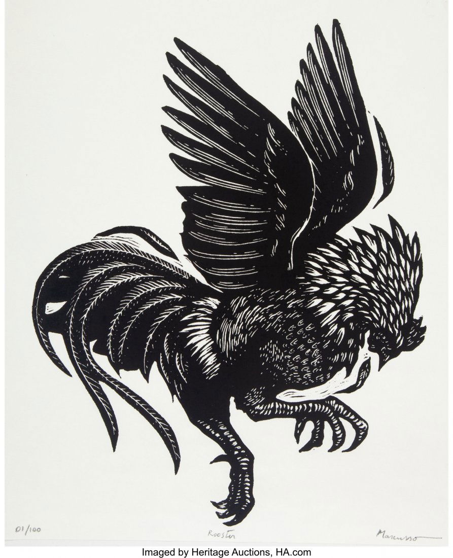 Adriano Marcusso (b. 1975) Rooster, 2019 Linoleu (1 of 1)